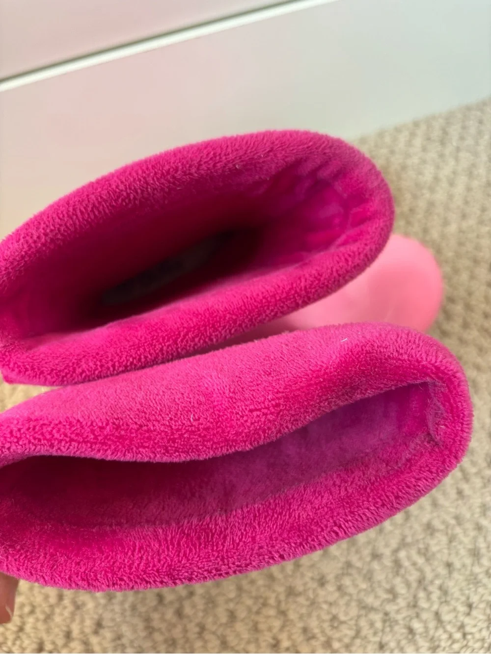 Kids Pink Waterproof Rain Boots with Fleece Cuff